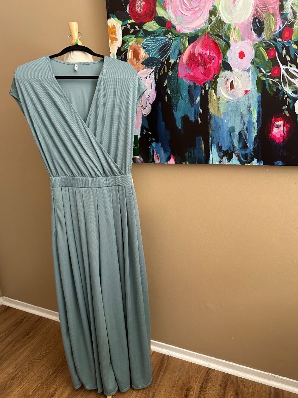 Halara NWT Sage Green Wide Leg Jumpsuit Faux Wrap Athleisure Pockets